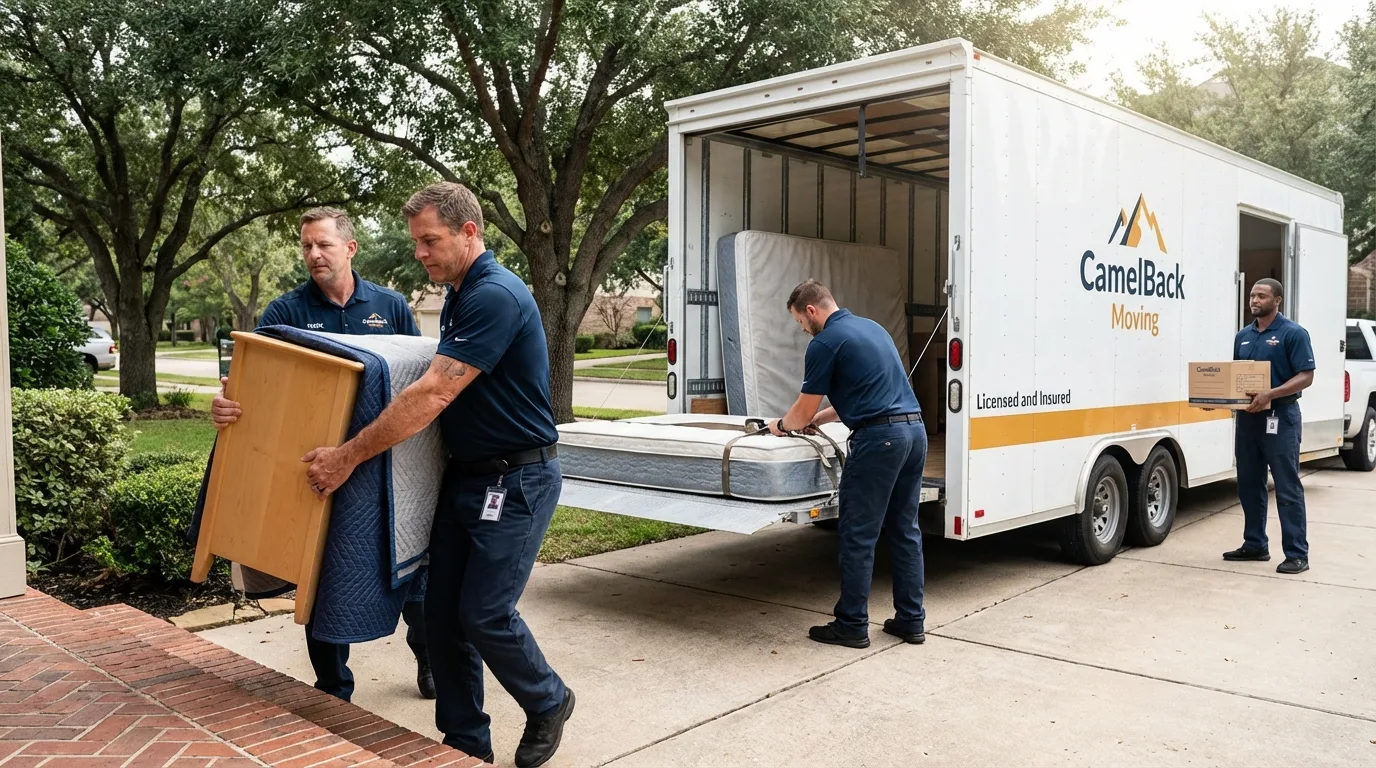 Crew loading residential truck for cross-state move from Garden City, ID